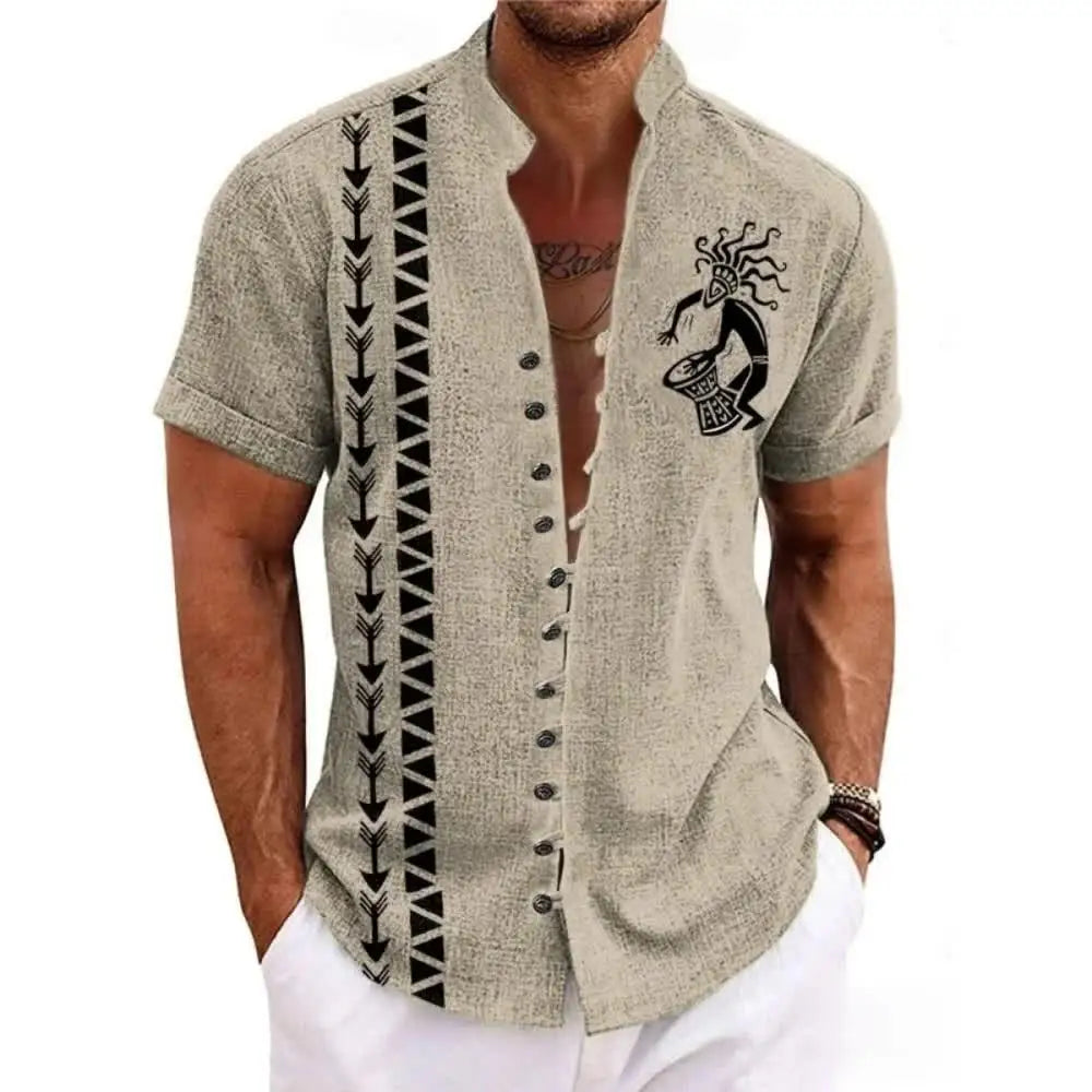 Aura Linen Short-Sleeve Printed Shirt
