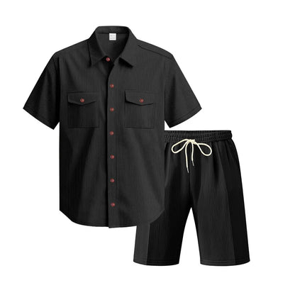 Aura Men’s Casual Corduroy Shirt & Shorts Set