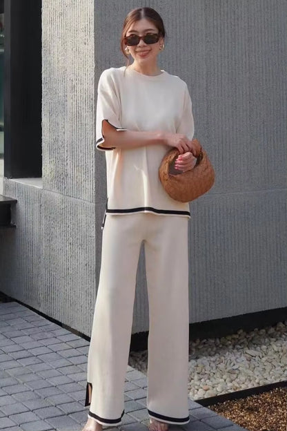 Aura Knitted Sweater & Wide-Leg Pants Two-Piece Set