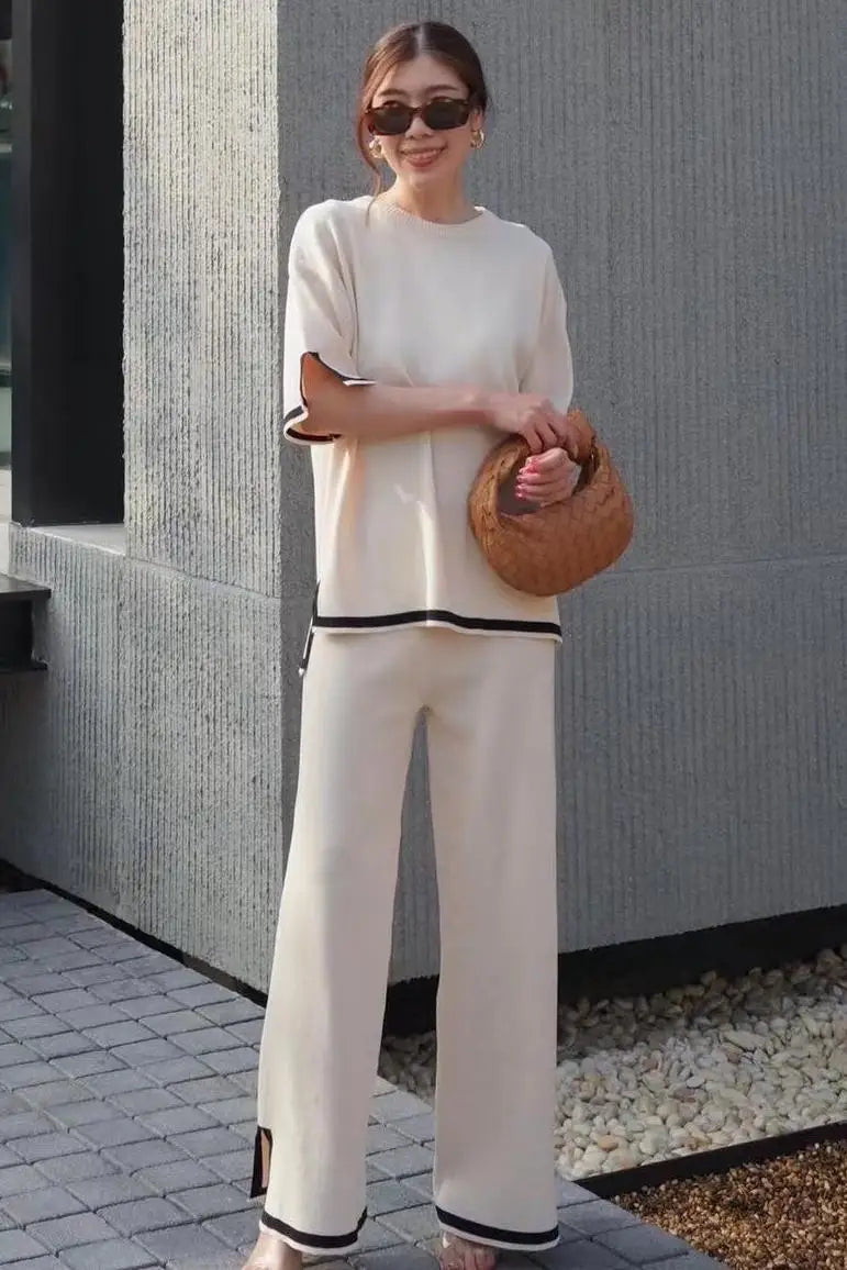 Aura Knitted Sweater & Wide-Leg Pants Two-Piece Set