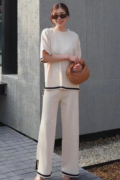 Aura Knitted Sweater & Wide-Leg Pants Two-Piece Set