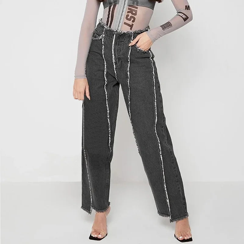 Aura Casual Straight Denim Tassel Autumn Pants