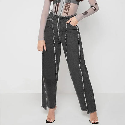 Aura Casual Straight Denim Tassel Autumn Pants