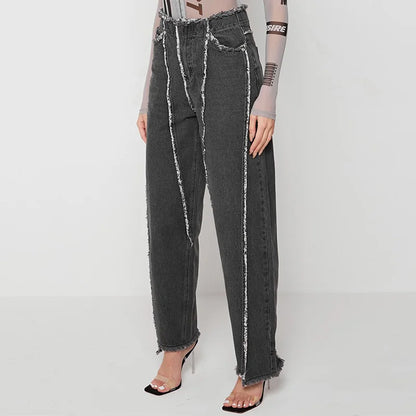 Aura Casual Straight Denim Tassel Autumn Pants