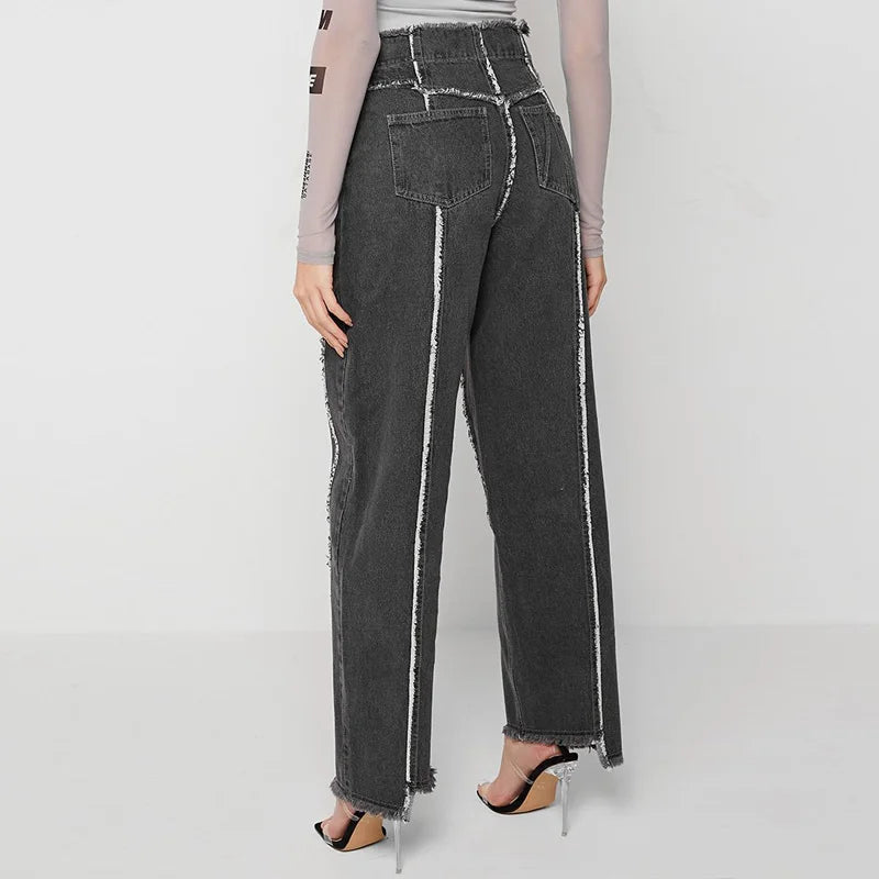 Aura Casual Straight Denim Tassel Autumn Pants