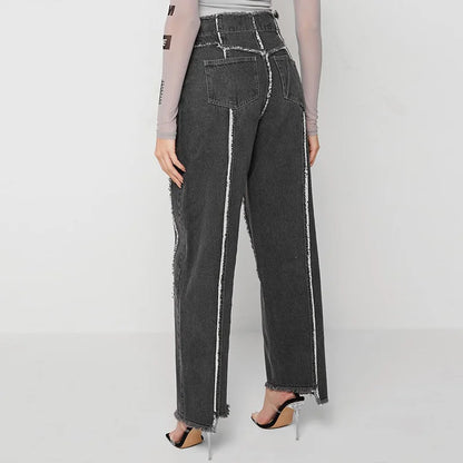 Aura Casual Straight Denim Tassel Autumn Pants
