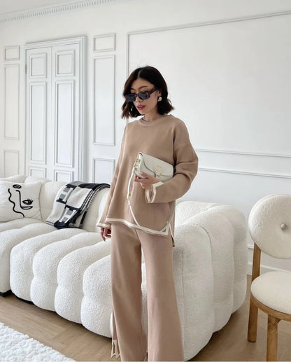 Aura Knitted Sweater & Wide-Leg Pants Two-Piece Set