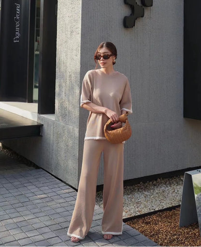 Aura Knitted Sweater & Wide-Leg Pants Two-Piece Set