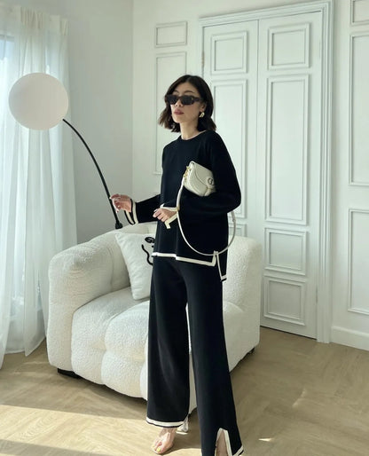 Aura Knitted Sweater & Wide-Leg Pants Two-Piece Set