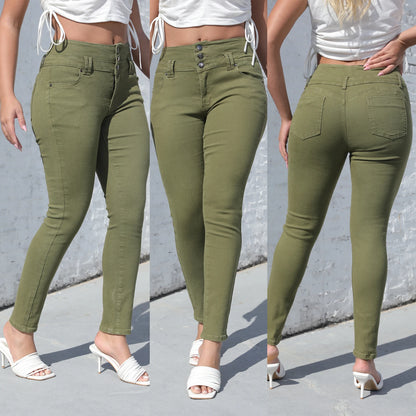 Aura spring Women’s High-Waist Green Skinny Jeans