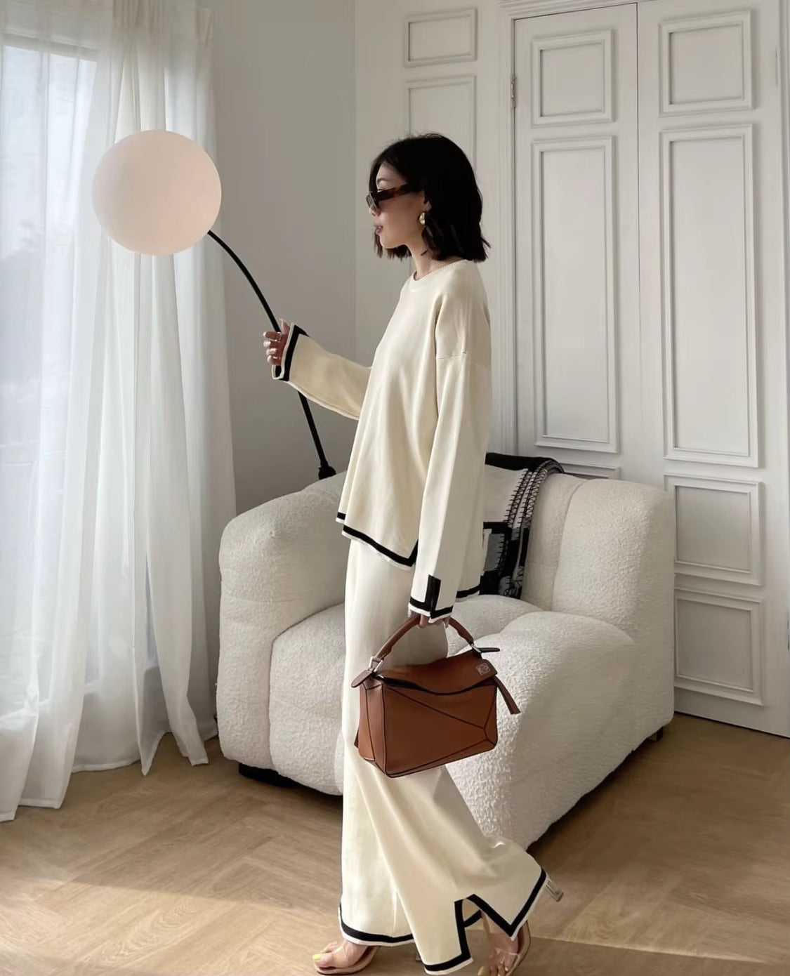 Aura Knitted Sweater & Wide-Leg Pants Two-Piece Set