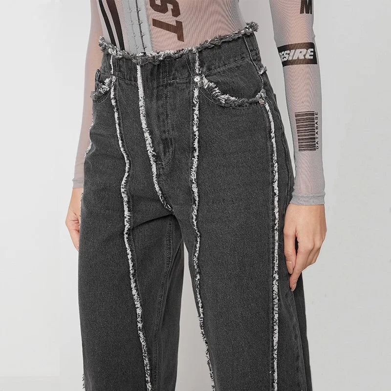Aura Casual Straight Denim Tassel Autumn Pants