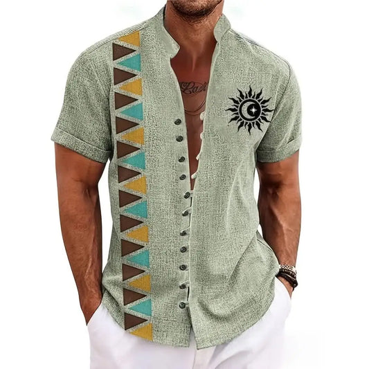 Aura Linen Short-Sleeve Printed Shirt